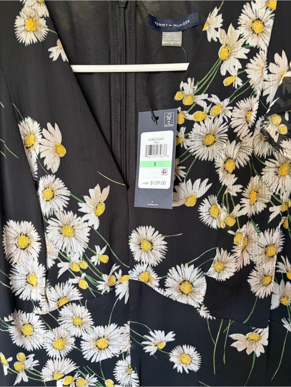 Tommy Hilfiger Black Floral Midi Dress with Yellow Daisy Print - Picture 4 of 5